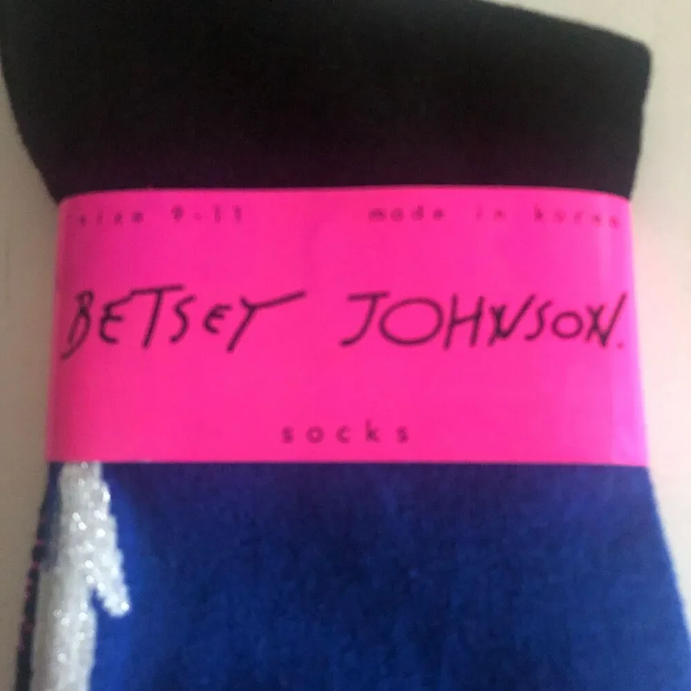 Vintage Betsey Johnson Ankle Socks Ladies Lightning Bolt Heart 9-11 Blue Black